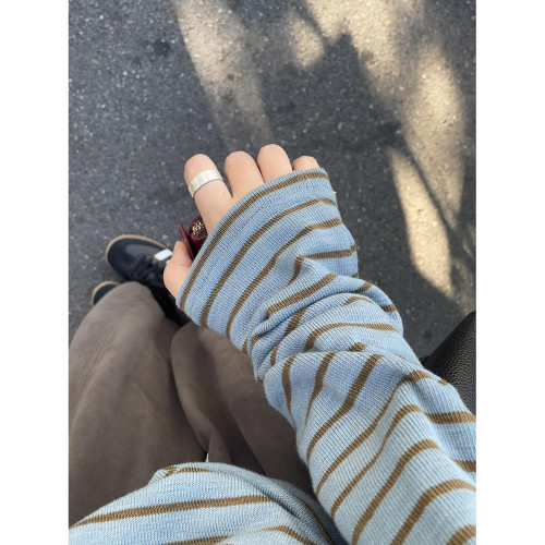 韓系復古撞色條紋針織打底衫女秋冬季寬松慵懶風薄紗毛衣罩衫上衣 韓系復古撞色條紋針織打底衫女秋冬季寬松慵懶風薄紗毛衣罩衫上衣