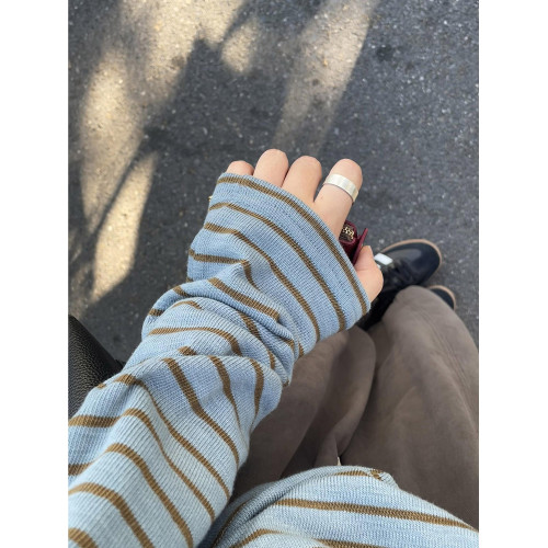 韓系復古撞色條紋針織打底衫女秋冬季寬松慵懶風薄紗毛衣罩衫上衣 韓系復古撞色條紋針織打底衫女秋冬季寬松慵懶風薄紗毛衣罩衫上衣