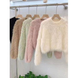 秋冬氣質高級感水貂毛軟糯毛茸茸短款毛衣女春秋甜辣小短款上衣