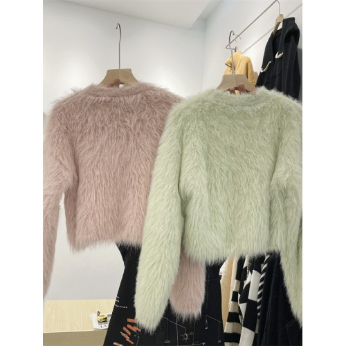 秋冬氣質高級感水貂毛軟糯毛茸茸短款毛衣女春秋甜辣小短款上衣