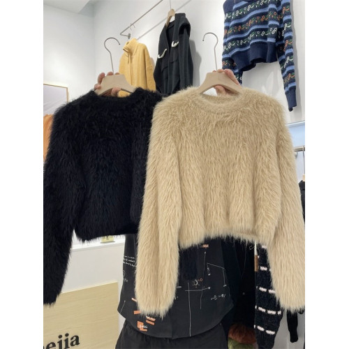 秋冬氣質高級感水貂毛軟糯毛茸茸短款毛衣女春秋甜辣小短款上衣