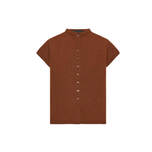 2025秋季新品時尚通勤短袖排釦飾圓領無袖針織上衣 5536160