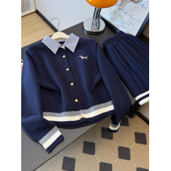 韓系早秋超火穿搭套裝女2025新款學院風灰色針織毛衣半身裙兩件套