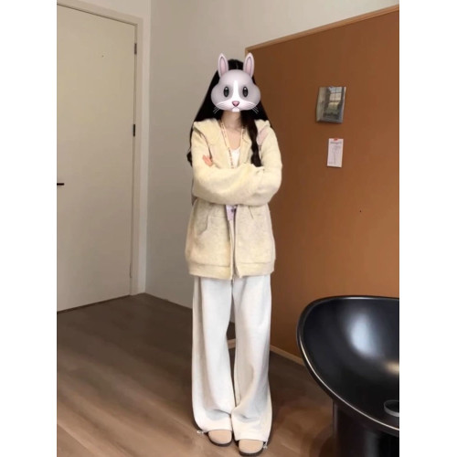 慵懶感軟糯連帽針織衛衣開衫女秋冬松弛感外搭寬松韓系毛衣外套潮