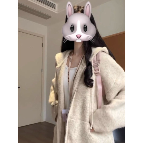 慵懶感軟糯連帽針織衛衣開衫女秋冬松弛感外搭寬松韓系毛衣外套潮