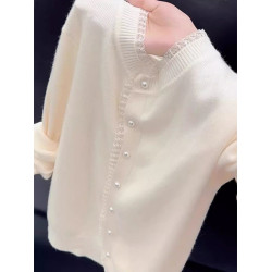 溫柔風蕾絲花邊針織開衫洋氣百搭長袖毛衣2025秋季別致減齡上衣女