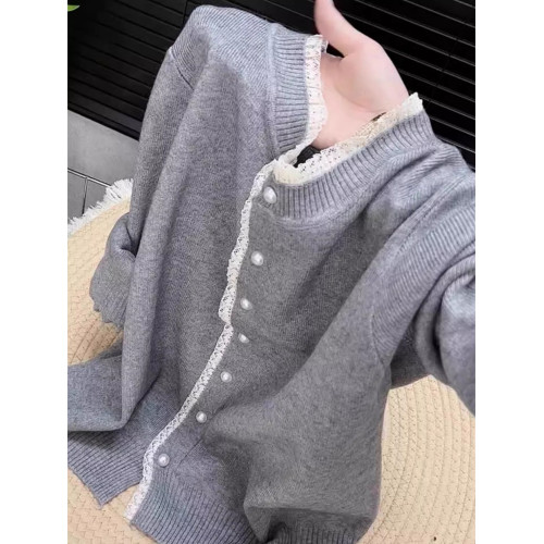 溫柔風蕾絲花邊針織開衫洋氣百搭長袖毛衣2025秋季別致減齡上衣女 溫柔風蕾絲花邊針織開衫洋氣百搭長袖毛衣2025秋季別致減齡上衣女