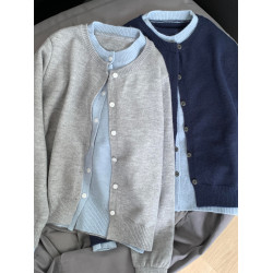 韓系假兩件撞色針織外套開衫女春秋chill慵嬾松弛感毛衣紐釦上衣