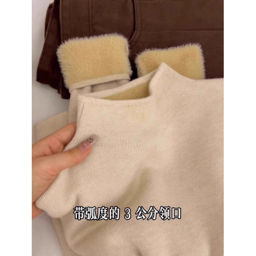 秋冬一體水貂絨半高領加絨加厚毛衣女保暖內搭長袖針織打底衫上衣