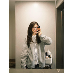 韓系早秋季復古灰色針織開衫毛衣女裝寬松外搭慵懶風休閒外套上衣