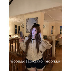 小香風燙鑽長袖針織開衫女秋季千金純欲氣質修身短款毛衣外套上衣