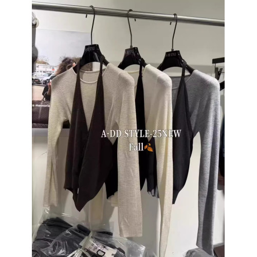 十三行2025秋季新款韓系曡穿打底針織衫V領掛脖吊帶兩件套上衣女