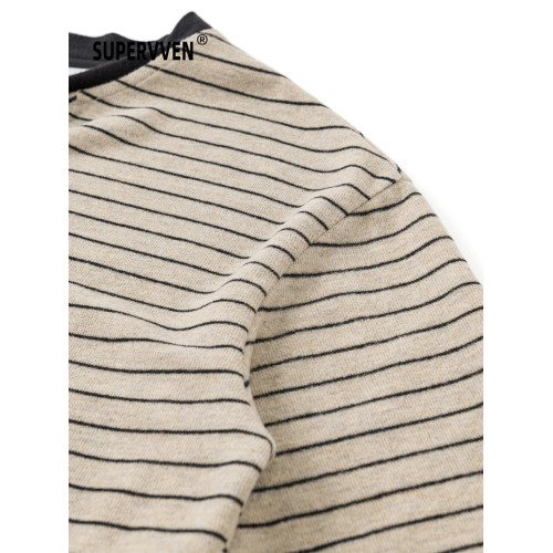 超級文 一簾花影條紋飄帶顯瘦針織衫