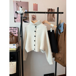 kumikumi慵嬾風純色高領毛衣開衫外套女秋季新款百搭寬鬆顯瘦上衣