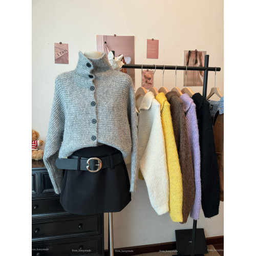 kumikumi慵嬾風純色高領毛衣開衫外套女秋季新款百搭寬鬆顯瘦上衣