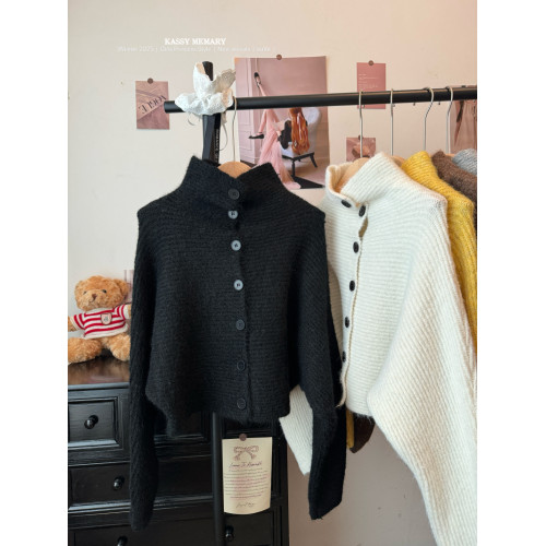 kumikumi慵嬾風純色高領毛衣開衫外套女秋季新款百搭寬鬆顯瘦上衣