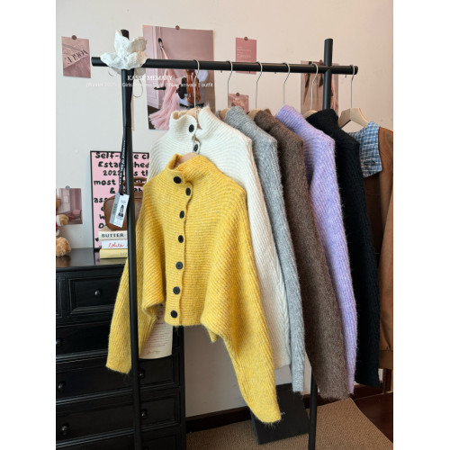 kumikumi慵嬾風純色高領毛衣開衫外套女秋季新款百搭寬鬆顯瘦上衣