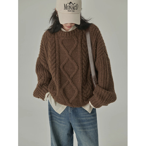 秋冬季松弛感寬松復古套頭麻花加厚單外穿內搭毛衣針織衫女慵懶風 秋冬季松弛感寬松復古套頭麻花加厚單外穿內搭毛衣針織衫女慵懶風