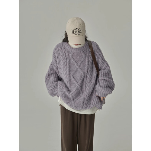 秋冬季松弛感寬松復古套頭麻花加厚單外穿內搭毛衣針織衫女慵懶風 秋冬季松弛感寬松復古套頭麻花加厚單外穿內搭毛衣針織衫女慵懶風