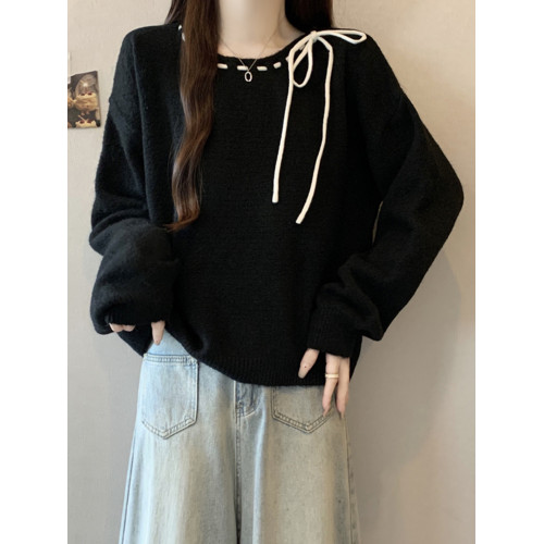 寬松蝴蝶結系帶正肩針織衫女秋季大碼胖mm軟糯慵懶巨好看減齡上衣 寬松蝴蝶結系帶正肩針織衫女秋季大碼胖mm軟糯慵懶巨好看減齡上衣