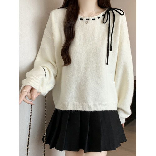 寬松蝴蝶結系帶正肩針織衫女秋季大碼胖mm軟糯慵懶巨好看減齡上衣 寬松蝴蝶結系帶正肩針織衫女秋季大碼胖mm軟糯慵懶巨好看減齡上衣