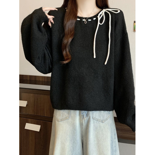 寬松蝴蝶結系帶正肩針織衫女秋季大碼胖mm軟糯慵懶巨好看減齡上衣 寬松蝴蝶結系帶正肩針織衫女秋季大碼胖mm軟糯慵懶巨好看減齡上衣