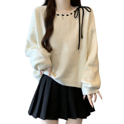 寬松蝴蝶結系帶正肩針織衫女秋季大碼胖mm軟糯慵懶巨好看減齡上衣 寬松蝴蝶結系帶正肩針織衫女秋季大碼胖mm軟糯慵懶巨好看減齡上衣