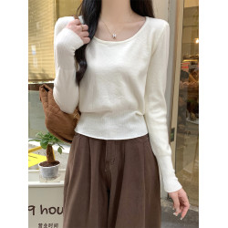 溫柔ins低圓領針織衫2025春季秋冬漏鎖骨內搭打底毛衣女慵懶上衣