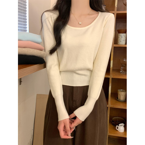 溫柔ins低圓領針織衫2025春季秋冬漏鎖骨內搭打底毛衣女慵懶上衣