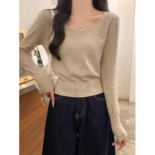 溫柔ins低圓領針織衫2025春季秋冬漏鎖骨內搭打底毛衣女慵懶上衣