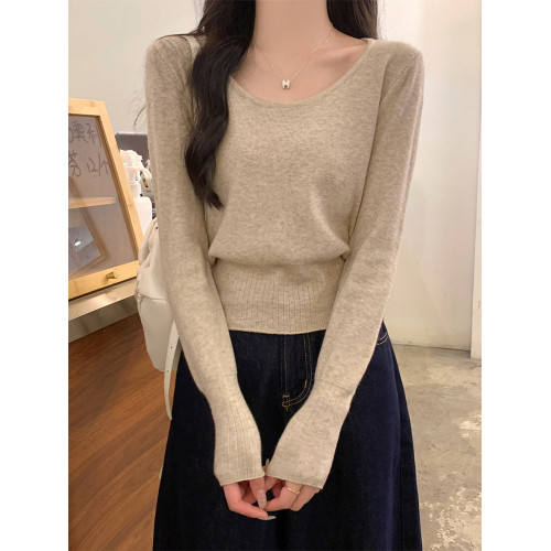 溫柔ins低圓領針織衫2025春季秋冬漏鎖骨內搭打底毛衣女慵懶上衣