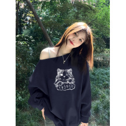 美式慵懶chic辣妹長袖外套秋季2025新款今年流行爆款斜肩衛衣女裝