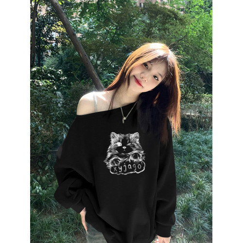 美式慵懶chic辣妹長袖外套秋季2025新款今年流行爆款斜肩衛衣女裝 美式慵懶chic辣妹長袖外套秋季2025新款今年流行爆款斜肩衛衣女裝