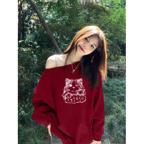 美式慵懶chic辣妹長袖外套秋季2025新款今年流行爆款斜肩衛衣女裝 美式慵懶chic辣妹長袖外套秋季2025新款今年流行爆款斜肩衛衣女裝