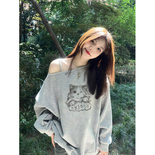 美式慵懶chic辣妹長袖外套秋季2025新款今年流行爆款斜肩衛衣女裝 美式慵懶chic辣妹長袖外套秋季2025新款今年流行爆款斜肩衛衣女裝