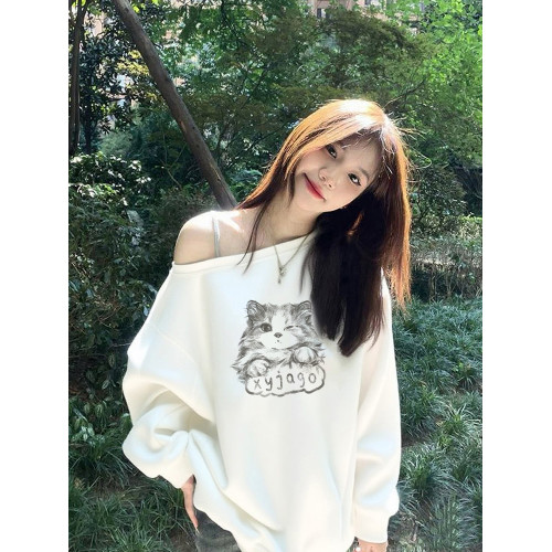 美式慵懶chic辣妹長袖外套秋季2025新款今年流行爆款斜肩衛衣女裝 美式慵懶chic辣妹長袖外套秋季2025新款今年流行爆款斜肩衛衣女裝