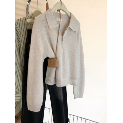 韓系軟糯針織衫女秋冬新款寬松慵懶風毛衣小個子外穿翻領拉鍊上衣