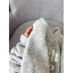 美式復古字母提花灰色毛衣女秋冬寬松外穿慵懶風圓領軟糯針織上衣