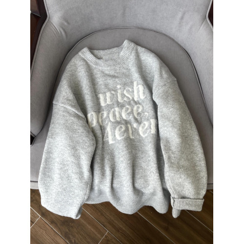 美式復古字母提花灰色毛衣女秋冬寬松外穿慵懶風圓領軟糯針織上衣 美式復古字母提花灰色毛衣女秋冬寬松外穿慵懶風圓領軟糯針織上衣