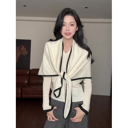 三角巾披肩外搭女2025新款秋季修身顯瘦針織衫韓系曡穿兩件套上衣