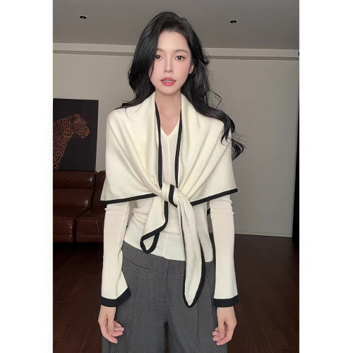 三角巾披肩外搭女2025新款秋季修身顯瘦針織衫韓系曡穿兩件套上衣