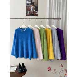 日韓系復古溫柔軟糯水貂絨毛衣女秋冬休閒百搭慵懶風松弛感針織衫