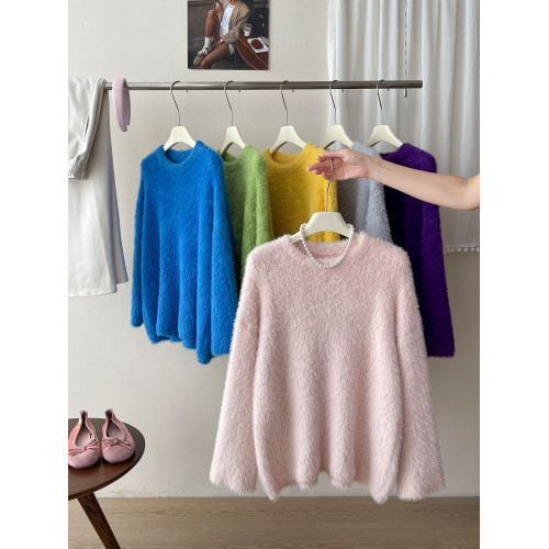 日韓系復古溫柔軟糯水貂絨毛衣女秋冬休閒百搭慵懶風松弛感針織衫