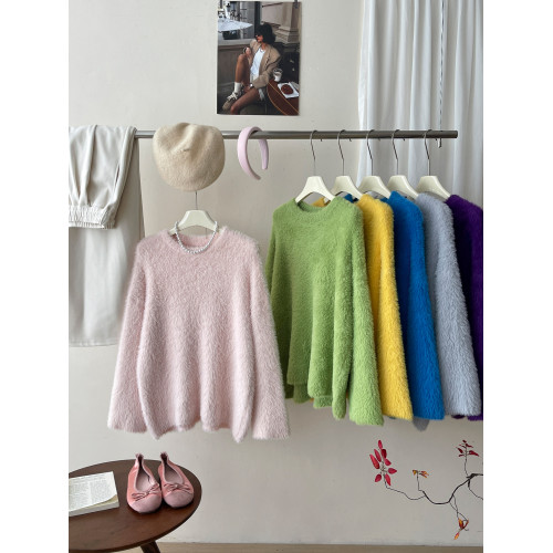 日韓系復古溫柔軟糯水貂絨毛衣女秋冬休閒百搭慵懶風松弛感針織衫