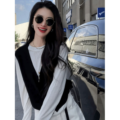 韓系穿搭高級感女秋季2025新款爆款針織馬甲打底衫兩件套長袖上衣