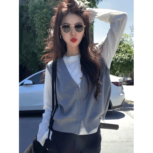 韓系穿搭高級感女秋季2025新款爆款針織馬甲打底衫兩件套長袖上衣