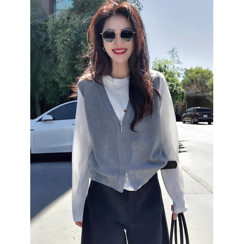 韓系穿搭高級感女秋季2025新款爆款針織馬甲打底衫兩件套長袖上衣