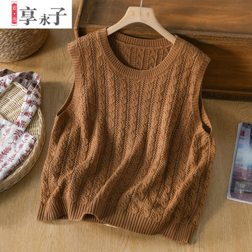 享永子【暖羊羊】山羊絨和棉 麻花針織馬甲背心女文藝復古寬松秋
