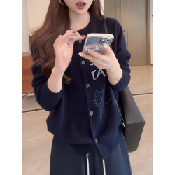 韓系卡通小貓刺綉針織開衫女秋季大碼胖MM寬松顯瘦慵懶風毛衣外套