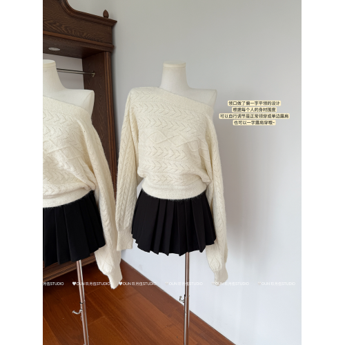 玖月伍【慵懶鬼馬】秋季韓系羊毛針織衫女蝙蝠袖長袖毛衣百搭上衣